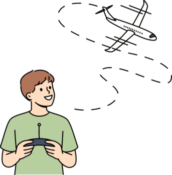 pequeño chico usos controlado por radio avión y sonrisas, alegría a apariencia de nuevo juguete. contento chico con remoto controlar para jugando con aeronave, Sueños de convirtiéndose piloto cuando crece arriba png