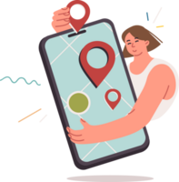 Digital map in mobile phone in hands of woman using online navigator to easily navigate city. Digital map in smartphone for navigation and route planning when traveling to new country png