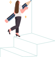 Woman draws career ladder to move up ranks and achieve success in professional field. Metaphor for striving for success and independently creating conditions for achieving your goals. png
