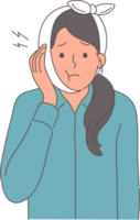 Woman with bad tooth and bandage on head needs to go to dentist or take painkillers. Caries and stomatitis caused swelling in girl who violated rules of oral hygiene or did not want to go to dentist png