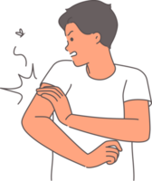 Mosquito bites man hand and causes itching or infects him with malaria through blood. Guy is trying to snatch mosquito, which irritates and spreads dengue virus provocative death in human png