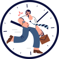 Late business man runs to work, trying meet deadlines, located inside large clock. Guy in hurry fussing because of lack of time management to avoid violating deadlines and wasting unnecessary nerves png