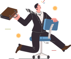 Business man rides on office chair and rejoices at opportunity to build career and gain new professional skills. Business guy experiences euphoria after achieving goal or increasing salary and bonuses png