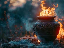cremation of the body. an urn with the ashes of the deceased photo