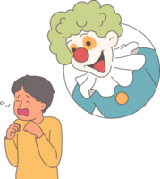Hysterical behavior of little boy, seeing clown and frightened due to coulrophobia caused by psychological trauma. Problem of coulrophobia in crying child who needs help of psychotherapist png
