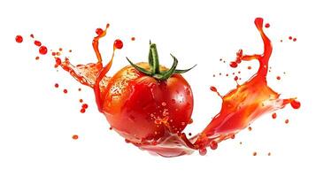 tomato with red juice splash on white background photo