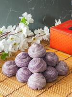 Homemade Chinese pastry cake, stuffed bean and taro photo