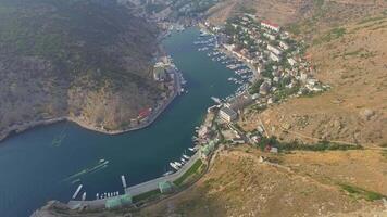 Drone view of ships in Balaklava Bay, Crimea video