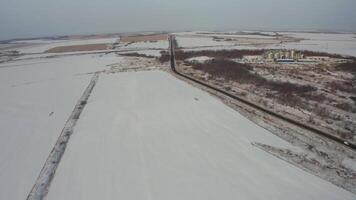 Drone view of the agricultural complex on a winter morning video