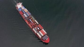 Drone view of the a container vessel in motion video