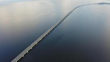 Drone view of a modern low-water bridge across the sea in Vladivostok video