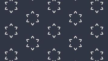 Seamless loop animation of dark blue background with repeating pattern of white geometric star like shapes, Ideal for backgrounds, presentations, or textile designs video