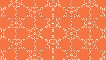 Seamless loop animation of vibrant orange background with repeating pattern of white floral shapes, Ideal for backgrounds, presentations, or textile designs video