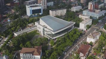 View from a drone on the building of the city circus video