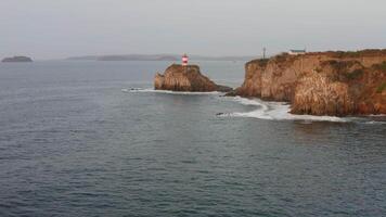 Basargin lighthouse from above. Aerial view of the seaside beauty video