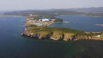Aerial view of the beautiful Primorsky Oceanarium on a sunny day video