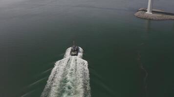 Drone view of the a tugboat in motion video