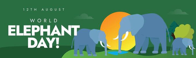 World Elephant day. 12th August Elephant day celebration cover banner, post with a herd of elephants in a forest. The day aimed at protecting wild elephants and their habitats from threats they face. vector