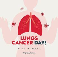 World Lungs Cancer Day. 1st August World Lungs cancer day awareness banner with inside view of lungs attacked by viruses. The day focuses on the power of unity in the fight against disease, illness. vector