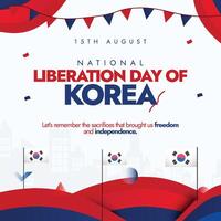National Liberation day of Korea. 15th August National liberation day of Korea celebration banner with flags of south and north Korea, abstract art design in flags colours. The day recalls the freedom vector