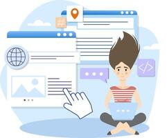 Web developer working with laptop and programming code on internet website vector