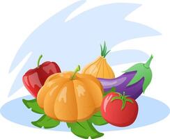 Fresh vegetables lying on green leaves creating healthy composition vector