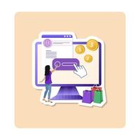 Unique Clicks sticker illustration. The girl clicks on the monitor. sticker illustration of Unique Clicks 3d icon for web design, templates, infographics and more vector