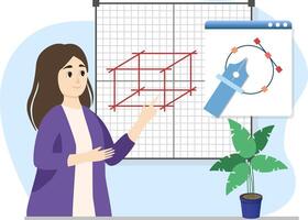 Teacher explaining geometry using whiteboard and software illustration vector
