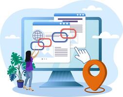 Website developer building backlinks for seo and higher ranking in search engine results vector