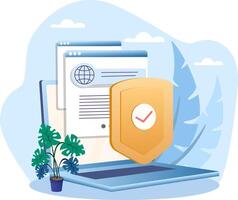 Website security shield protecting user data on laptop vector
