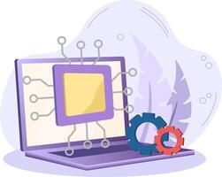 Illustration of artificial intelligence development process using laptop computer vector