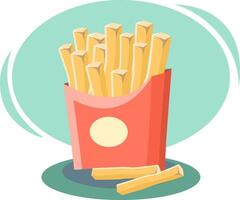 French fries overflowing from cardboard container, fast food concept vector