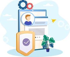 Secure online profile being protected with shield icon vector