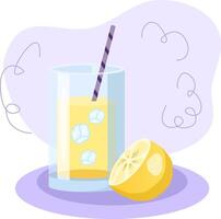 Refreshing lemonade with ice cubes and a straw, perfect summer beverage illustration vector