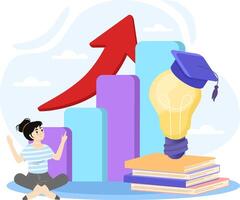 Student presenting growing knowledge concept with light bulb and graduation hat vector