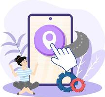 Woman using gps navigation app on smartphone for route planning vector
