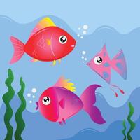 funny cute fish cartoon in the water with gradient colors vector