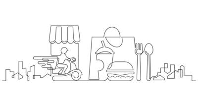 online food service and express delivery service one line continuous vector