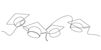 graduation cap celebrating throw continuous one line vector
