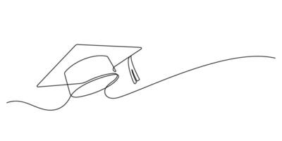 graduation cap celebrating continuous one line drawing vector