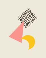 Hand drawn abstract art. Geometric element distortion square, wave, triangle, moon, cell. Groovy contemporary illustration for poster, kids, decoration, print, social post and stories. vector