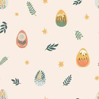 Easter seamless pattern with Easter eggs, flowers vector