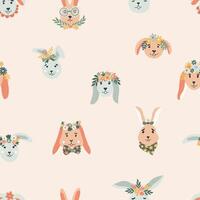 Easter seamless pattern with bunny and flowers. vector