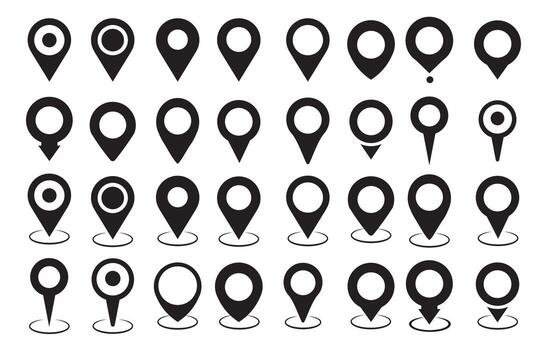Location map pin icons set. set of 32 icon, Modern map marker collection. Pinpoint. Location pin icon. Map pin place marker. Map marker pointer icon. GPS vector