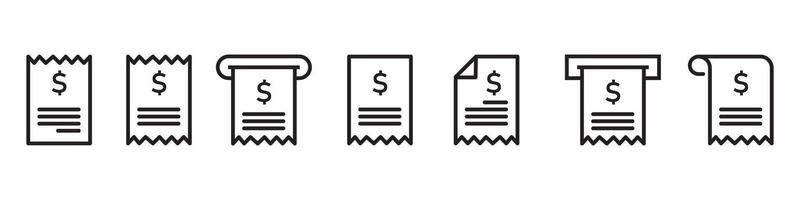 Receipt icon set in line style. symbol sign for apps and website, Invoice or bill simple black style symbol, vector