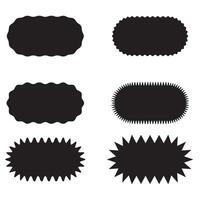 set of 6 Wavy Edge rounded Rectangle shape icon. frame with zigzag edge. 6 rectangular shapes with round, Geometric zig zag wavy stickers. Wiggly square badge, illustration for poster, banner, vector