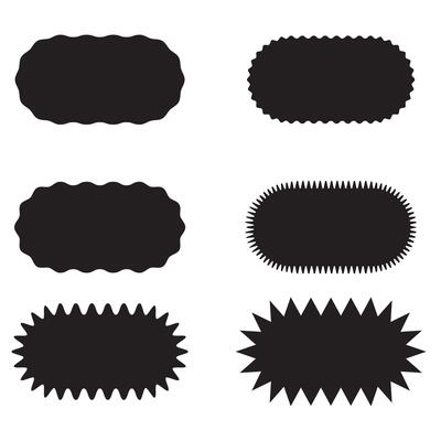 set of 6 Wavy Edge rounded Rectangle shape icon. frame with zigzag edge. 6 rectangular shapes with round, Geometric zig zag wavy stickers. Wiggly square badge, illustration for poster, banner,