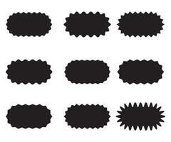 set of 9 Wavy Edge rounded Rectangle shape icon. frame with zigzag edge. 9 rectangular shapes with round, Geometric zig zag wavy stickers. Wiggly square badge, illustration for poster, banner, vector