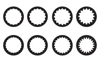 Wavy Edge Zigzag circle stroke icon set, Hollow Circle Stroke Icon set of 8 icon, Isolated on a white background. vector