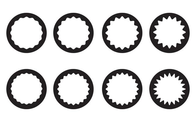 Wavy Edge Zigzag circle stroke icon set, Hollow Circle Stroke Icon set of 8 icon, Isolated on a white background.